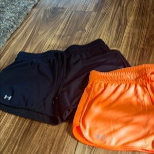 2 Under Armour Black and Bright Orange Shorts Set- medium